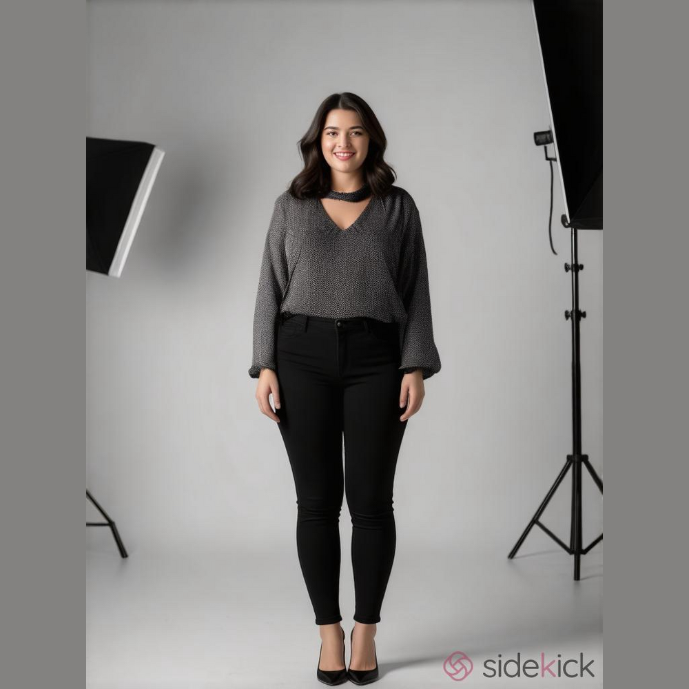 The Limited Black & White Polka Dot Key Hole Blouse 2X